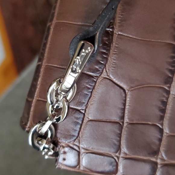 Longchamp Roseau Brown Croc Embossed Leather Bag - Picture 9 of 13